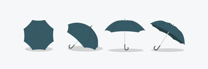 Set of umbrellas. Umbrella icon vector set. Set of yellow, red, blue and black colour umbrella illustrations. Yellow, red, blue and black isolated and realistic umbrella.