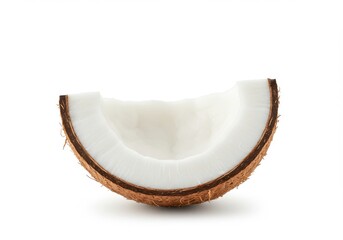 Fresh Coconut Half with White Flesh Isolated on White Background