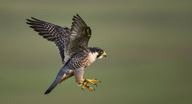 Majestic peregrine falcon soars gracefully against blurred nature backdrop