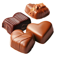 Obraz premium Assorted chocolates in elegant presentation with various textures and flavors perfect for gifting and indulgence isolated on transparent background..