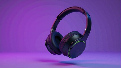 Modern Black Headphones On Purple Background
