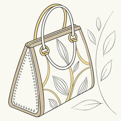 Elegant leather handbag with golden accents and intricate stitching details