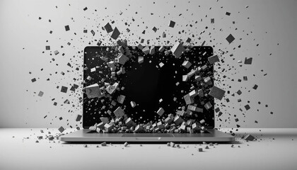 Exploding Laptop Screen  Digital Destruction  Data Loss  Tech Failure  Computer Crash