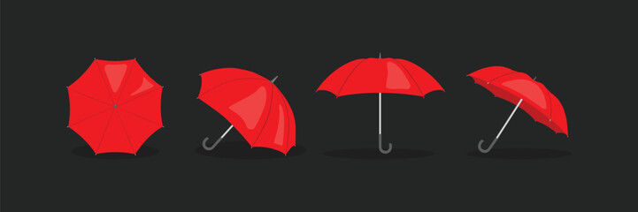 Set of different Umbrellas in various positions. Open and folded umbrellas. Muted colors. Hand drawn colored Vector illustration. Cartoon style. Design templates. All elements are isolated