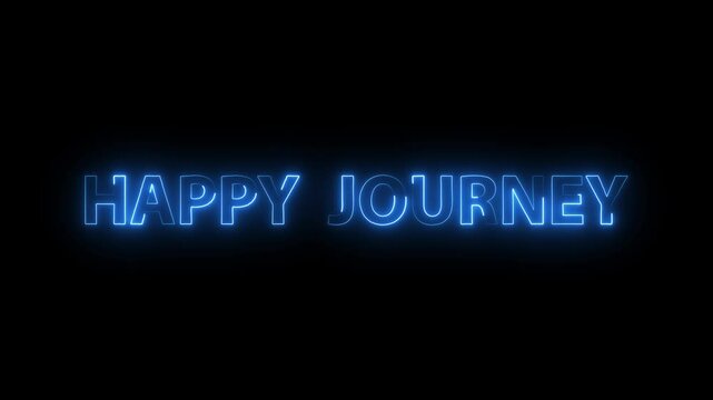 Neon happy journey text icon animation with glowing effect on black background
