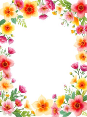 Obraz premium Vibrant Floral Frame PNG, Transparent Bloom Border Arrangement, Botanical Spring Overlay, Colorful Flower Illustration for Summer Greeting Card Designs