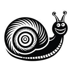 Black and white stylized snail illustration, Cartoon Stylized Snail with Striped Shell