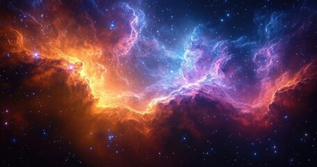 Obraz premium Vibrant cosmic nebulae with glowing clouds of light.