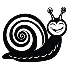 Black and white stylized snail illustration, Cartoon Stylized Snail with Striped Shell