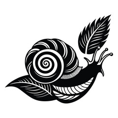 Black and white stylized snail illustration, Cartoon Stylized Snail with Striped Shell
