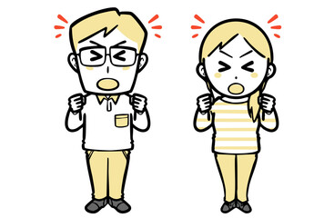 大声で必死に応援する、普段着の若い夫婦