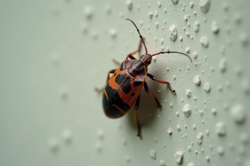 Obraz premium Brown marmorated stink bug crawling up vinyl siding, damage, building