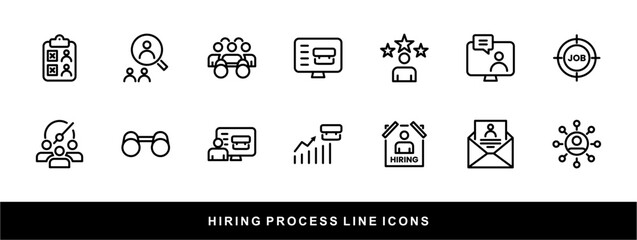 Hiring Process Line Icons. Recruitment, Job Application, Interview, Candidate Selection Vector Set
