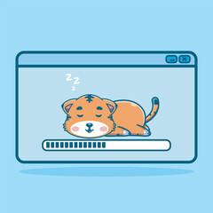 Illustration vector grapich of a sleeIng tiger in the menubars and loading bars perfect for character design 
