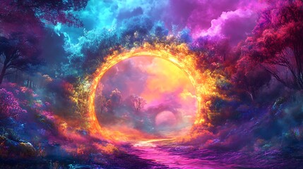 Obraz premium Fiery Portal with Fantasy Forest.
