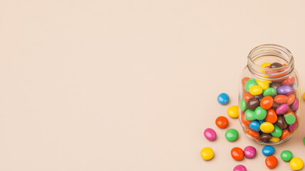 Obraz premium Colorful candies in glass jar create vibrant and cheerful display, perfect for sweet treats and celebrations