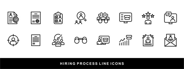 Hiring Process Line Icons. Recruitment, Job Application, Interview, Candidate Selection Vector Set