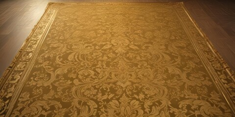 Opulent gold-framed damask with scrolling floral patterns on plush floors , repeat, detail, texture