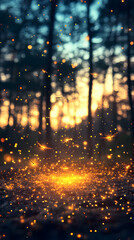 glowing fireflies in dusk forest