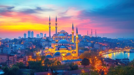 Obraz premium Sunset over the Majestic S?leymaniye Mosque in Istanbul, Turkey