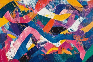Vibrant abstract painting with bold colors and dynamic lines.