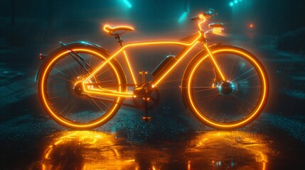 Fototapeta premium Neon Bike in a Rainy Night