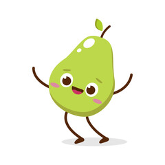 Cute Smiling Green Avocado Character. Kawaii Green Fruit Mascot Style Vector. Cute vector character set in various action emotions. Collection symbols isolated on a white background