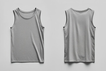 Front and back view of plain gray sleeveless tank top, isolated apparel mockup