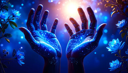 Celestial Touch: Glitter-Skinned Woman in Fantasy Light