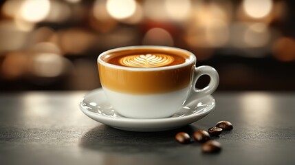 Obraz premium Latte art in a coffee cup on saucer.