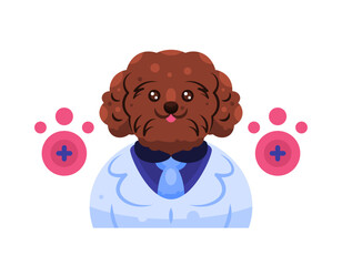 Fototapeta premium veterinary specialist concept. dog doctor. illustration of a poodle dog in a doctor's outfit. suit and executive. cute and adorable animal facial expressions. flat style character design. elements