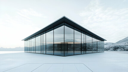 Obraz premium Modern Glass House in Snowy Mountain Landscape