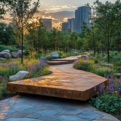 Obraz premium Sunset Serenity: Urban Oasis Pathway