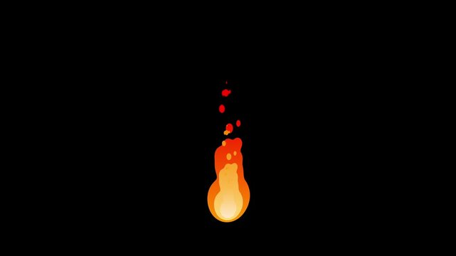 Red animated 2D fire icon, 2D fire torch cartoon
