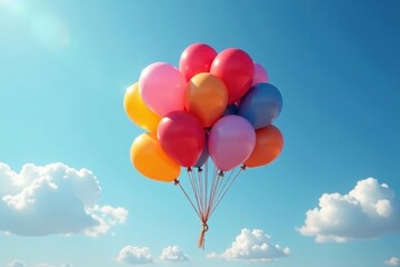 Cluster of multicolored balloons against cloudless blue, summer, joyful