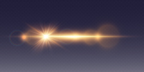Light effect with rays of light and flash. On a transparent background.