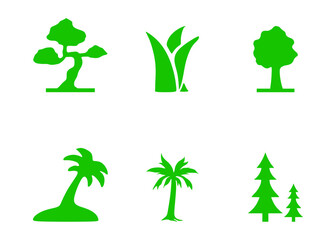 Vector silhouettes of various plants on transparent background
