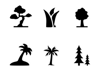 Vector silhouettes of various plants on transparent background