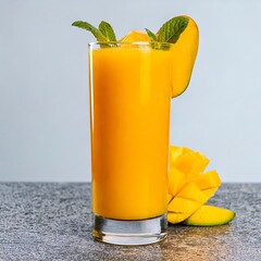 Creamy mango juice served in a tall, elegant highball glass photographed aesthetically for menus, advertisements, promotions.