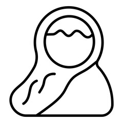 Outlined icon of a woman wearing a hijab with minimal facial features.