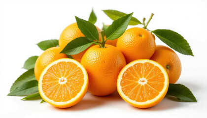 Juicy Citrus Oranges with Green Leaves