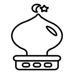  simple line drawing of a dome-shaped building, possibly a mosque or tomb, with a decorative top and base.