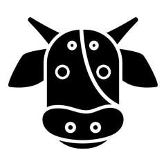 Outlined icon of a cow head with distinct spots and horns