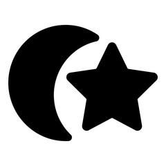 solid black shape shows a crescent moon enclosing a five-pointed star, both filled entirely.