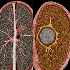 Comparative Cross-Section of Human Lungs and Liver Structures"
