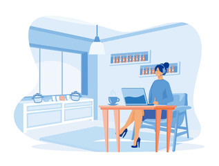 E-learning education concept. Woman listening to learning using laptop.
