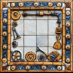 Decorative tile board with intricate mechanical elements