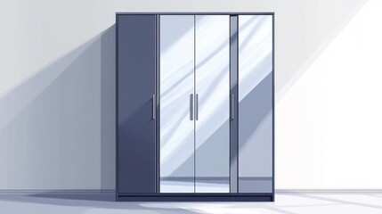 Modern dark gray wardrobe with mirrored panels