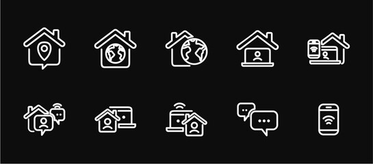 Remote Work Line Icons . Freelancer Work from Home, Video Call, Online Meeting, Teleconference Vector Set