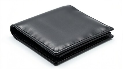 Closed Black Leather Bifold Wallet Isolated